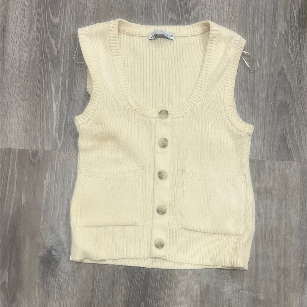 Zara Cream Button-Up Knit Vest